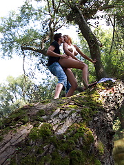 Teen couple fucking in the wild wood