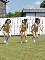 Naked asian queens playing outdoor