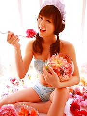 Yumi Sugimoto Asian is sexy baby surrounded by colorful flowers