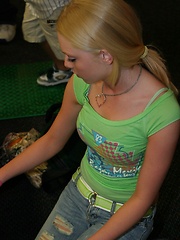 Petite blonde Skye Model is out having fun in a tight top and jeans
