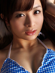 Hot Hikari Yamaguchi poses in blue swim suit in beautiful scene