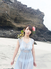 Neo Asian babe in see through dress is like goddess from ocean