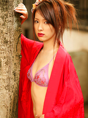 Saki Seto Asian takes geisha outfit off and shows leering curves