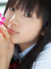 Miho Morita Asian in school uniform loves flowers and fresh air